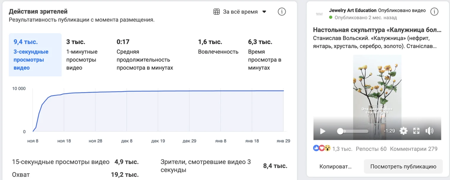 Статистика видео в Фейсбуке